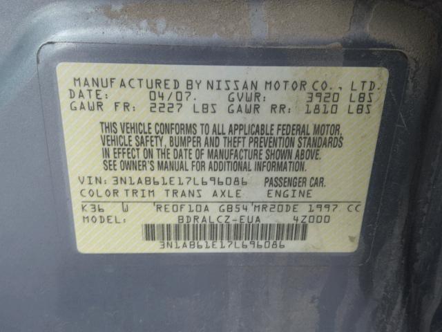 3N1AB61E17L696086 - 2007 NISSAN SENTRA 2.0 GRAY photo 10