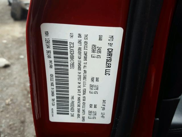 2C3LK63H98H179551 - 2008 CHRYSLER 300C RED photo 10