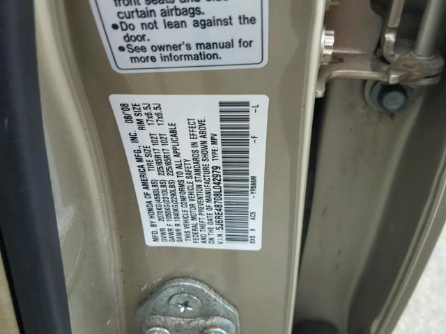 5J6RE48708L042979 - 2008 HONDA CR-V EXL 金色 照片 10
