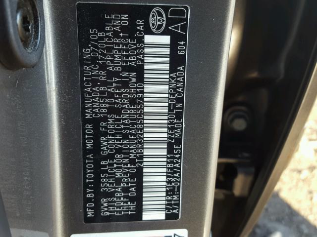 2T1BR32E85C557910 - 2005 TOYOTA COROLLA CE GRAY photo 10