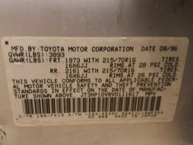 JT3HP10V8V0111617 - 1997 TOYOTA RAV4 SILVER photo 10