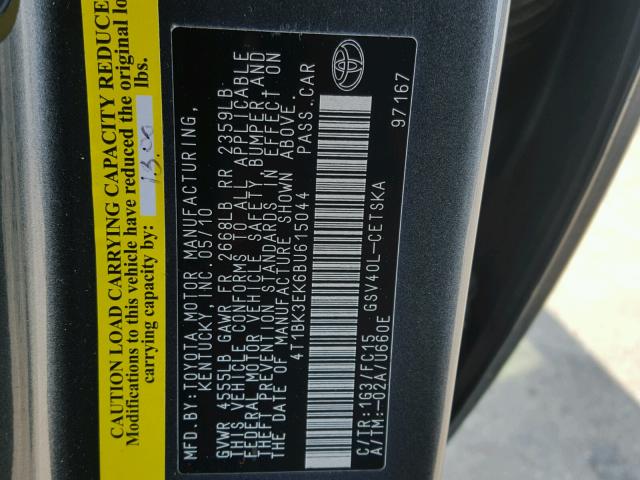 4T1BK3EK6BU615044 - 2011 TOYOTA CAMRY SE SILVER photo 10