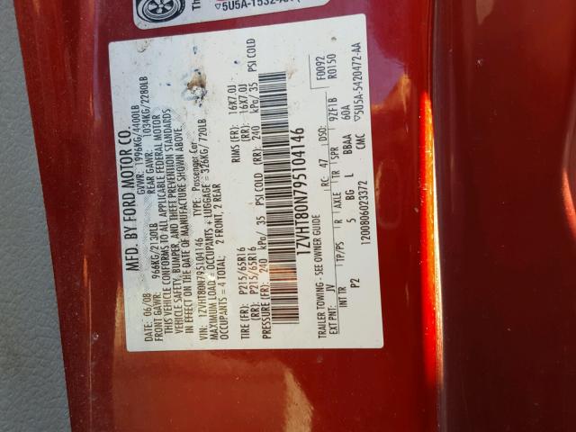 1ZVHT80N795104146 - 2009 FORD MUSTANG RED photo 10