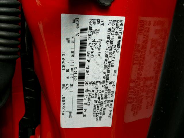 1FAHP3F24CL462269 - 2012 FORD FOCUS SE RED photo 10