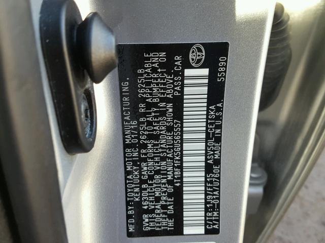 4T1BF1FK5GU565557 - 2016 TOYOTA CAMRY LE SILVER photo 10