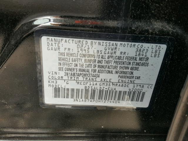 3N1AB7AP0HY274404 - 2017 NISSAN SENTRA S BLACK photo 10