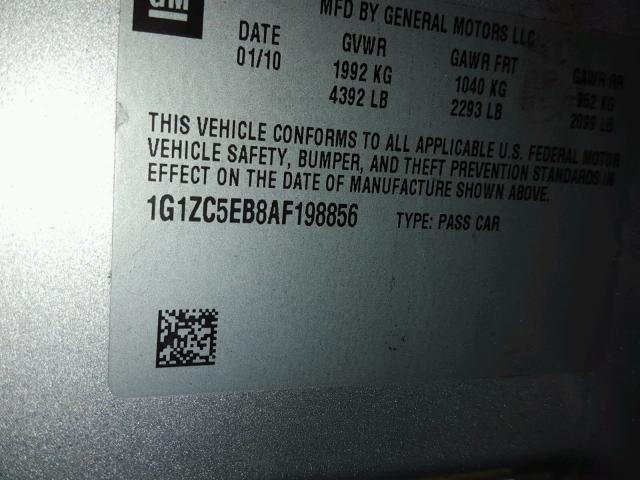 1G1ZC5EB8AF198856 - 2010 CHEVROLET MALIBU 1LT 银色 照片 10