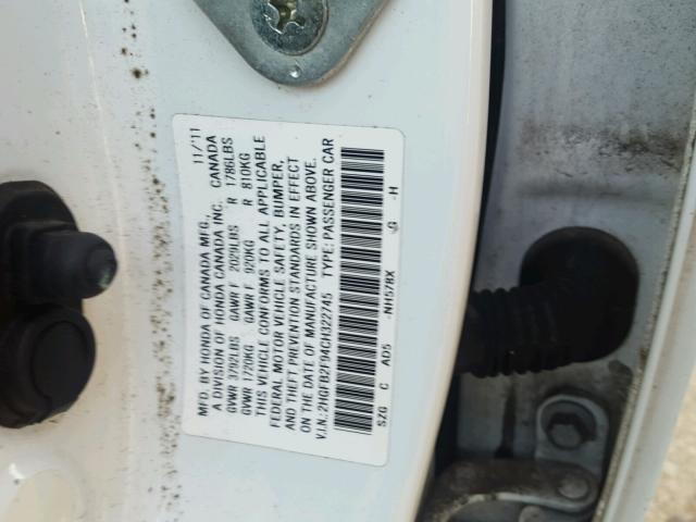 2HGFB2F94CH322745 - 2012 HONDA CIVIC EXL 白色 照片 10