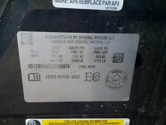 1G1ZB5EU2CF108074 - 2012 CHEVROLET MALIBU LS BLACK photo 10