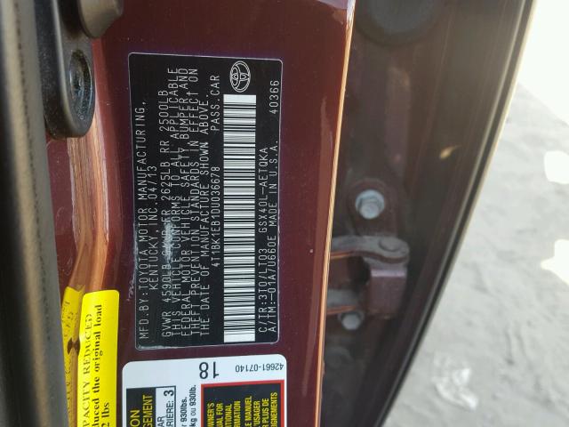 4T1BK1EB1DU036678 - 2013 TOYOTA AVALON BAS MAROON photo 10