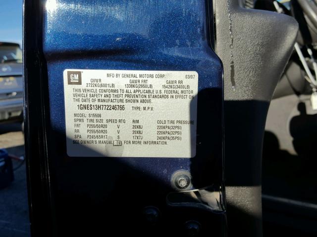 1GNES13H772246766 - 2007 CHEVROLET TRAILBLAZE BLUE photo 10