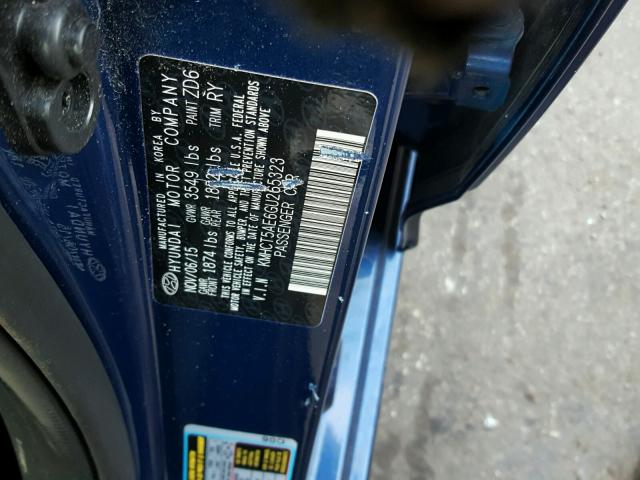 KMHCT5AE6GU265323 - 2016 HYUNDAI ACCENT SE BLUE photo 10