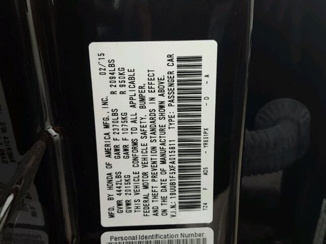 19UUB1F5XFA015811 - 2015 ACURA TLX TECH შავი ფოტო 10