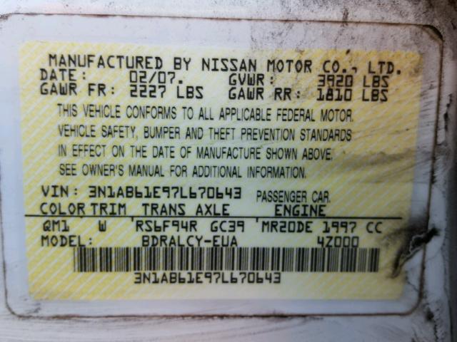 3N1AB61E97L670643 - 2007 NISSAN SENTRA 2.0 WHITE photo 10