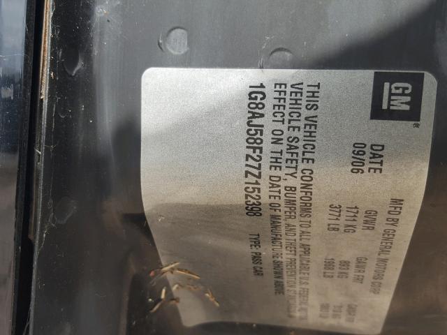 1G8AJ58F27Z152398 - 2007 SATURN ION LEVEL BLACK photo 10