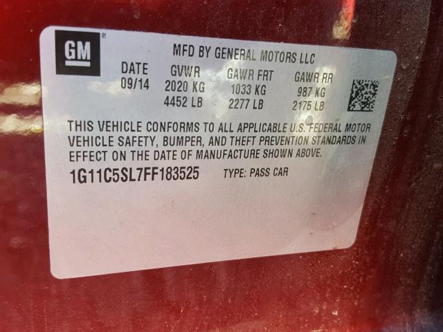 1G11C5SL7FF183525 - 2015 CHEVROLET MALIBU 1LT 栗色 照片 10