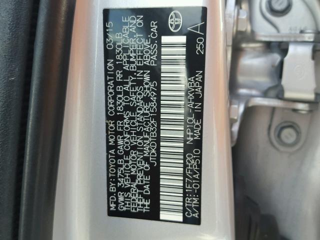 JTDKDTB32F1584975 - 2015 TOYOTA PRIUS C SILVER photo 10