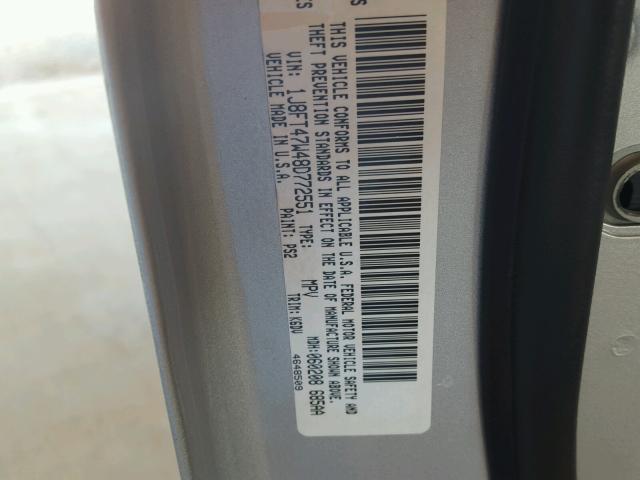 1J8FT47W48D772551 - 2008 JEEP COMPASS SP SILVER photo 10