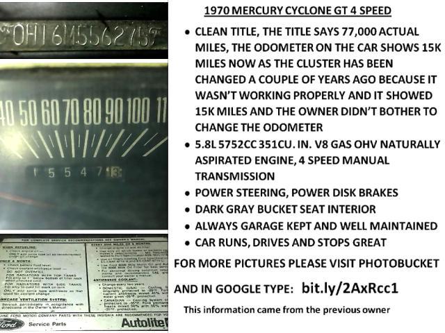 0H16M556275 - 1970 MERCURY CYCLONE GREEN photo 10