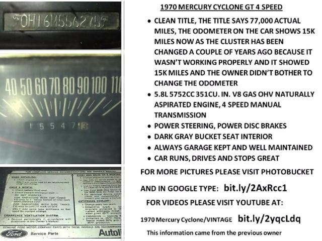 0H16M556275 - 1970 MERCURY CYCLONE GREEN photo 11