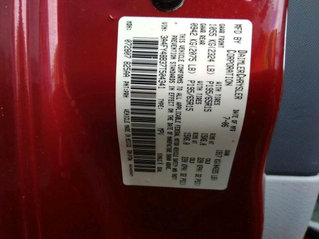 3A4FY48B37T504341 - 2007 CHRYSLER PT CRUISER RED photo 10