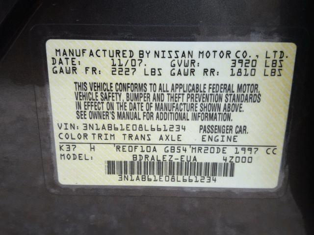 3N1AB61E08L661234 - 2008 NISSAN SENTRA 2.0 BROWN photo 10