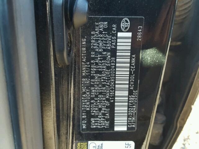 4T1BE30K85U004838 - 2005 TOYOTA CAMRY LE BLACK photo 10