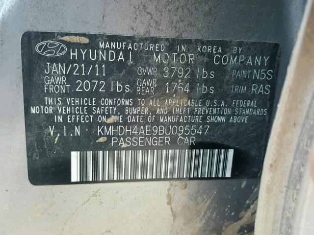 KMHDH4AE9BU095547 - 2011 HYUNDAI ELANTRA GL GRAY photo 10