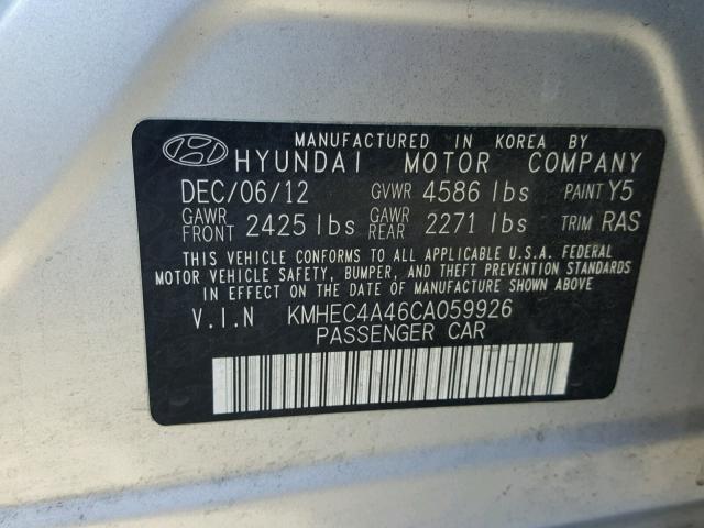 KMHEC4A46CA059926 - 2012 HYUNDAI SONATA HYB SILVER photo 10