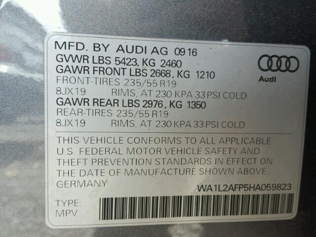 WA1L2AFP5HA059823 - 2017 AUDI Q5 PREMIUM GRAY photo 10