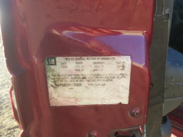 2G2WP522451199300 - 2005 PONTIAC GRAND PRIX RED photo 10