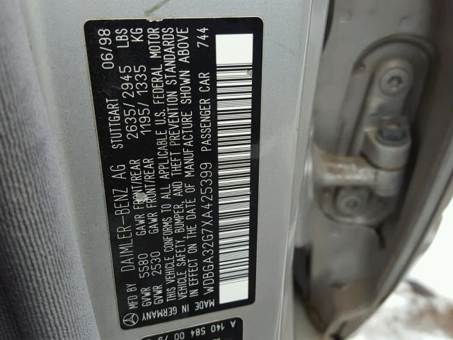 WDBGA32G7XA425399 - 1999 MERCEDES-BENZ S SILVER photo 10