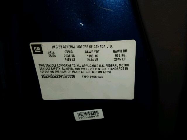 2G2WS522241370820 - 2004 PONTIAC GRAND PRIX BLUE photo 10