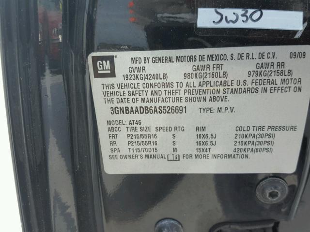 3GNBAADB6AS526691 - 2010 CHEVROLET HHR LS BLACK photo 10