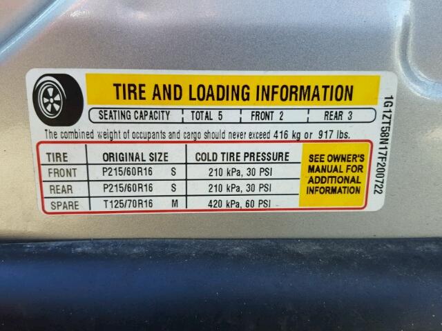 1G1ZT58N17F200722 - 2007 CHEVROLET MALIBU LT Gümüş foto 10