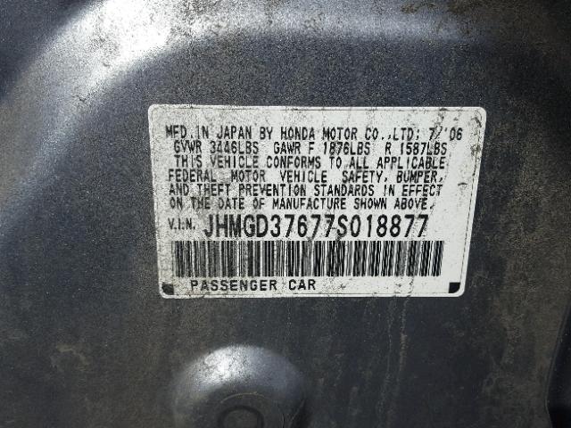 JHMGD37677S018877 - 2007 HONDA FIT S 银色 照片 10