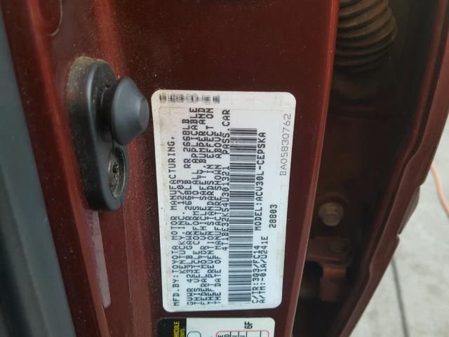 4T1BE32K54U301321 - 2004 TOYOTA CAMRY LE RED photo 10
