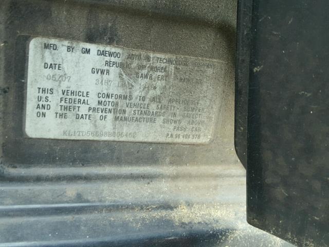 KL1TD56698B006462 - 2008 CHEVROLET AVEO BASE Қара фото 10