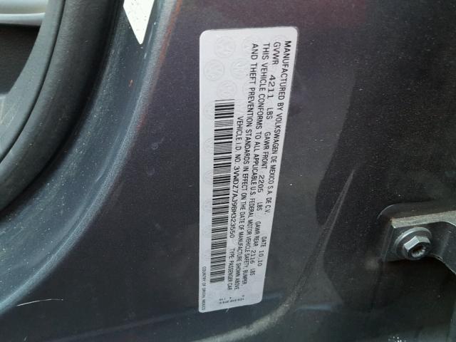 3VWDZ7AJ9BM323550 - 2011 VOLKSWAGEN JETTA SE 灰色 照片 10