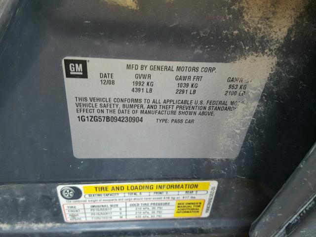 1G1ZG57B094230904 - 2009 CHEVROLET MALIBU LS ნაცრისფერი ფოტო 10