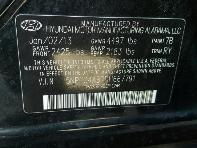 5NPEC4AB7DH667791 - 2013 HYUNDAI SONATA SE BLACK photo 10