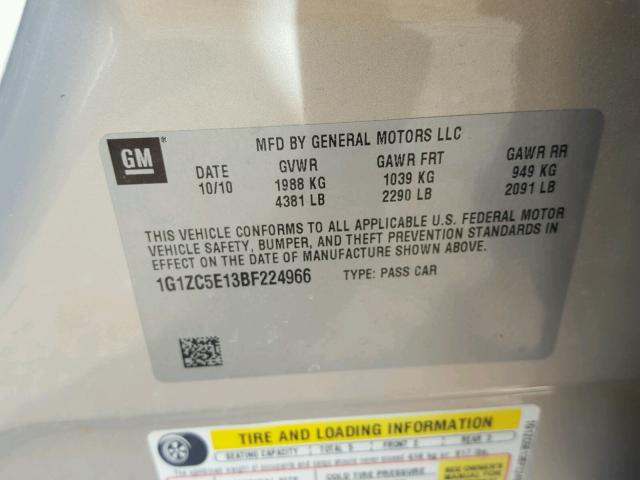 1G1ZC5E13BF224966 - 2011 CHEVROLET MALIBU 1LT GOLD photo 10