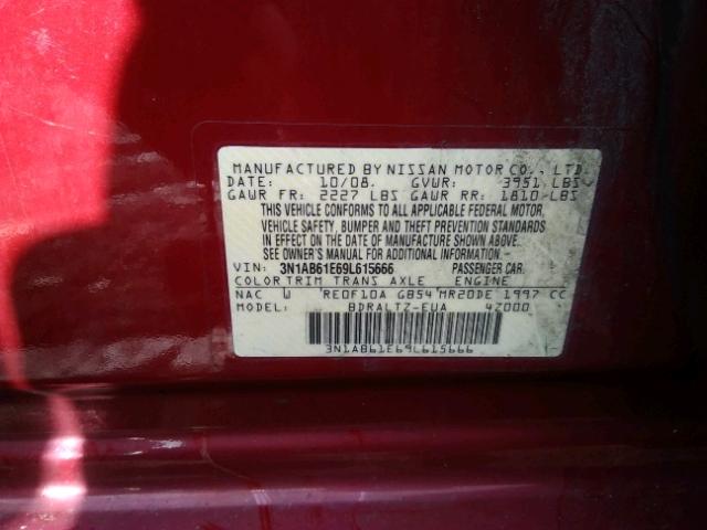 3N1AB61E69L615666 - 2009 NISSAN SENTRA 2.0 RED photo 10