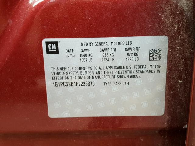 1G1PC5SB1F7236375 - 2015 CHEVROLET CRUZE LT BURGUNDY photo 10