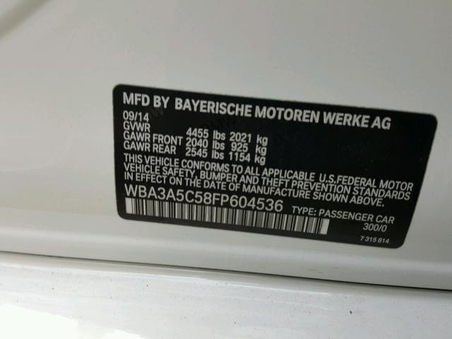 WBA3A5C58FP604536 - 2015 BMW 328 I WHITE photo 10