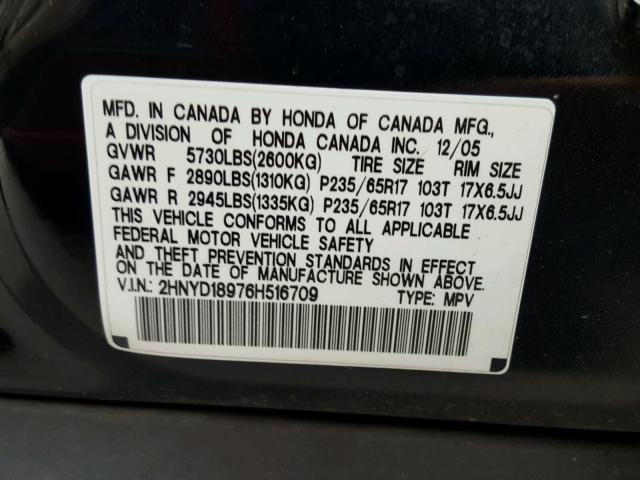 2HNYD18976H516709 - 2006 ACURA MDX TOURIN BLACK photo 10