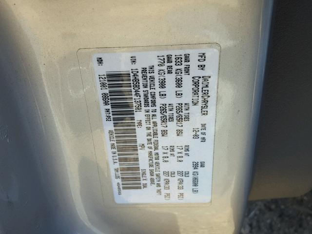 1D4HB58D44F137501 - 2004 DODGE DURANGO LI SILVER photo 10