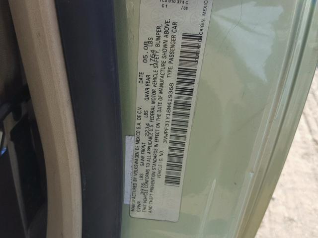 3VWPF31Y18M419368 - 2008 VOLKSWAGEN NEW BEETLE 绿色 照片 10