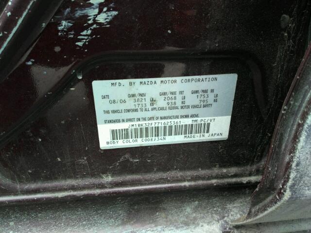 JM1BK32F771625361 - 2007 MAZDA 3 I PURPLE photo 10