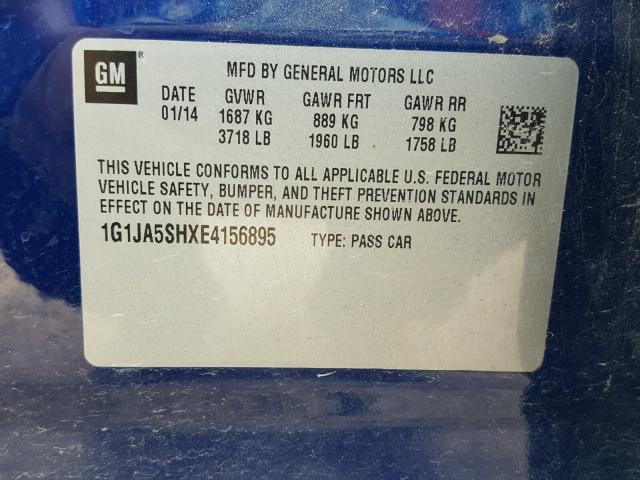 1G1JA5SHXE4156895 - 2014 CHEVROLET SONIC LS BLUE photo 10